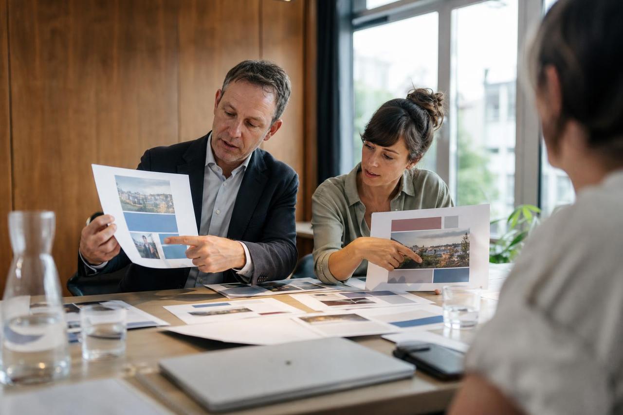Ein kommunaler Mandatsträger und eine Beraterin vergleichen zwei Entwürfe für Mitteilungen.